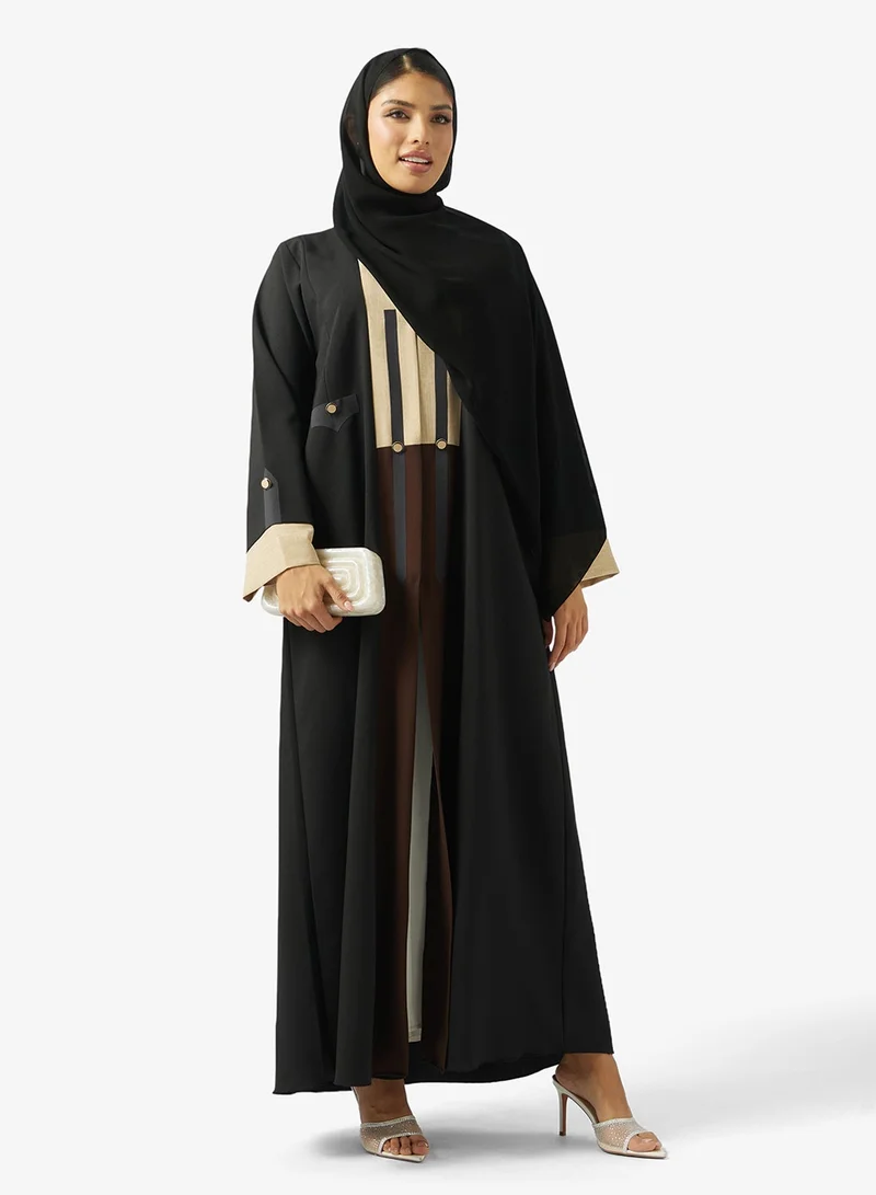 hayas closet  Black Abaya with Button Details and Sheila for Women | Best Price UAE